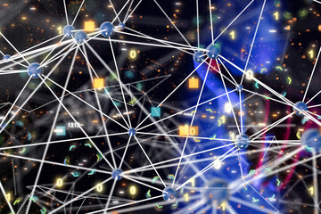 Global network. Blockchain. 3D illustration. Neural networks and artificial intelligence. Abstract
