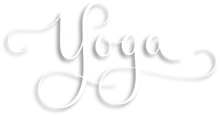 YOGA white brush lettering with swashes on transparent background