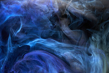 Liquid fluid art abstract background. Blue acrylic paint underwater, galactic smoke ocean © amixstudio