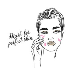 Mask for perfect skin, handwritten inscription, care cosmetics, fashion