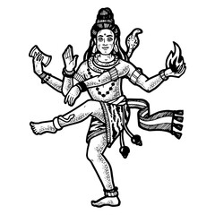 Fototapeta na wymiar Shiva indian god engraving PNG illustration with transparent background