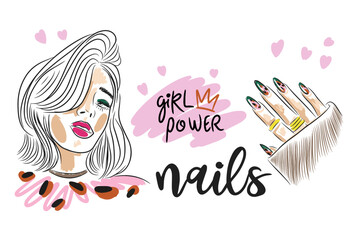 Fashion set, Girl power, Nails, handwritten quote, leopard manicure, girl