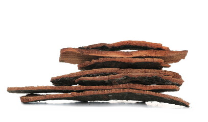 Bark of beech tree, pile isolated on white