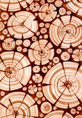 firewood old sawn in the technique of coffee painting