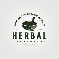 herb pharmacy logo vector symbol illustration design, leaf bowl mortal and pestle logo design - obrazy, fototapety, plakaty