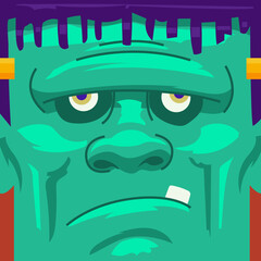 Halloween concept Frankenstein monster mask in cartoon style for print and decoration.Vector illustration.