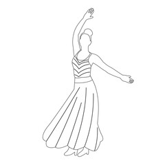 dancing woman sketch ,contour on white background isolated