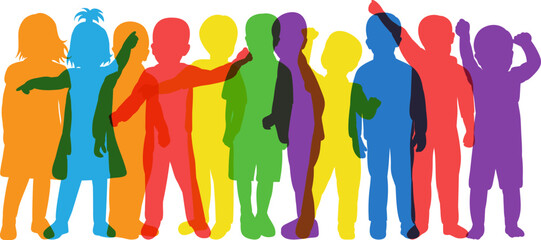 silhouette crowd of children on white background vector