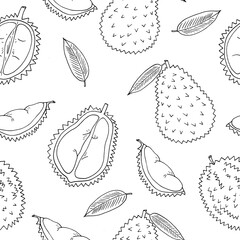 durian fruit seamless pattern hand drawn in doodle style. wrapping paper, background, wallpaper, textile.