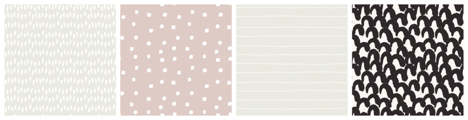 Minimalist abstract mark seamless pattern set in blush pink, khaki beige, white and black colors. Bedding textile fabric trendy print collection. Different modern designs.