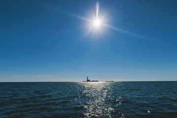 Bengtskär Lighthouse, summer view of Bengtskar island in Archipelago Sea, Finland, Kimitoön, Gulf of Finland sunny day