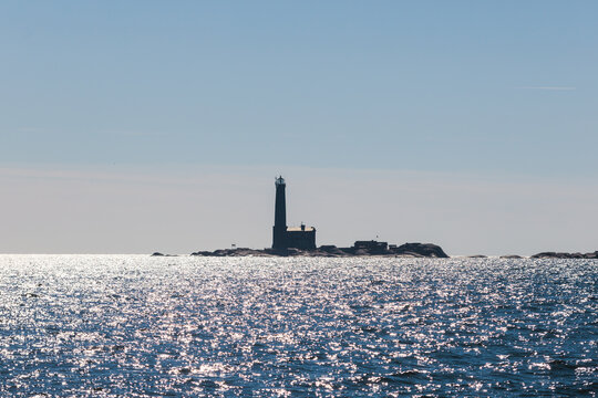 Bengtskär Lighthouse, summer view of Bengtskar island in Archipelago Sea, Finland, Kimitoön, Gulf of Finland sunny day