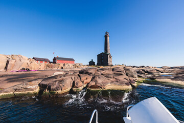 Bengtskär Lighthouse, summer view of Bengtskar island in Archipelago Sea, Finland, Kimitoön, Gulf...
