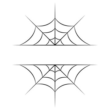 Spider web border or frame with space for text. Halloween decoration template. Spider web banner. Vector illustration.