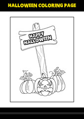 Halloween coloring page for kids. Line art coloring page design for kids.