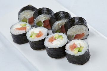 tasty sushi on the white