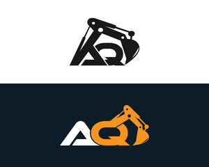 Initial Letter AQ  Excavator Logo Design Concept. Creative Excavators, Construction Machinery Special Equipment Vector Illustration.