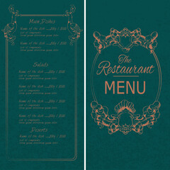 Fototapeta na wymiar Retro vintage restaurant menu template with frame and decoration vector illustration