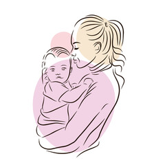 A young mother holds a baby in her arms, love