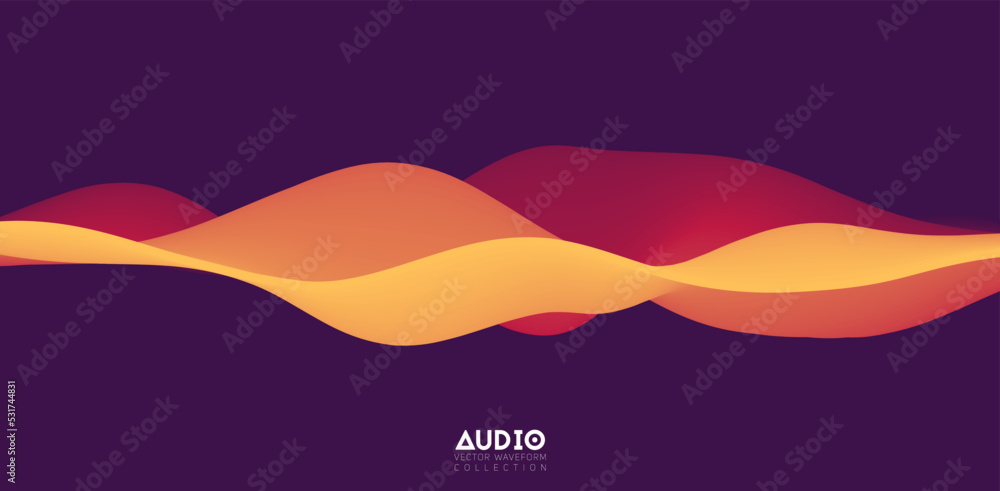 Poster sound wave visualiztion. 3d orange solid waveform. voice sample pattern.