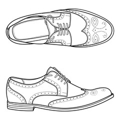 Vector hand drawing illustration with men brogue fashion shoes.Doodle illustration