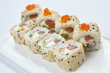 tasty sushi on the white