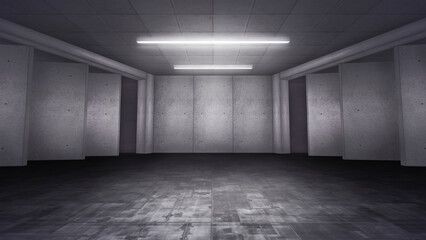 Industrial virtual studio backdrop. Ideal for construction live shows, or automotive events. Dark, 3D graphics rendering backdrop template, suitable on video tracking sytem sets, with green screen