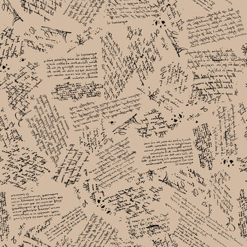 Hand drawn seamless background with handwritting script. Text pattern. 