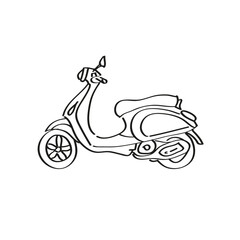 Editable vector line illustration of a classic vintage vespa style scooter/moped