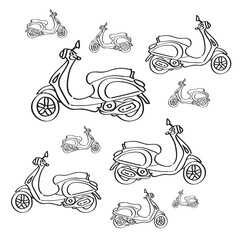 Transparent PNG. Line illustration of a classic vintage scooter scooter/moped