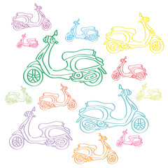 Transparent PNG. Line illustration of a classic vintage vespa style scooter/moped