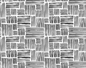Hand crafted Black and white ethnic, geometric seamless pattern. Vector scandinavian background with brush ink strokes. Simple pattern. Perfect for fabric, wrapping paper, textile, home decor