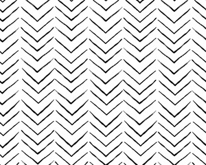 Hand crafted Black and white ethnic, geometric seamless pattern. Vector scandinavian background with brush ink zigzag. Simple pattern. Perfect for fabric, wrapping paper, textile, home decor - obrazy, fototapety, plakaty