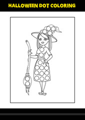 Halloween dot coloring page for kids. Line art coloring page design for kids.