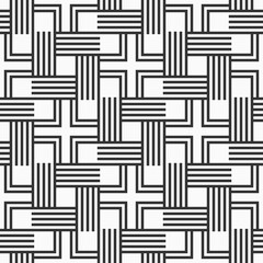 Seamless vector pattern. Black striped cross striped pattern, isolated on white background. Geometric wallpaper. Trellis motif. Black and white vector lines background.