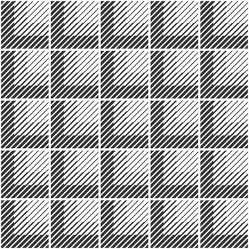 Abstract vector seamless pattern. Striped squares pattern. Modern stylish texture. Geometric ornament. Monochrome halftone lines grid pattern.