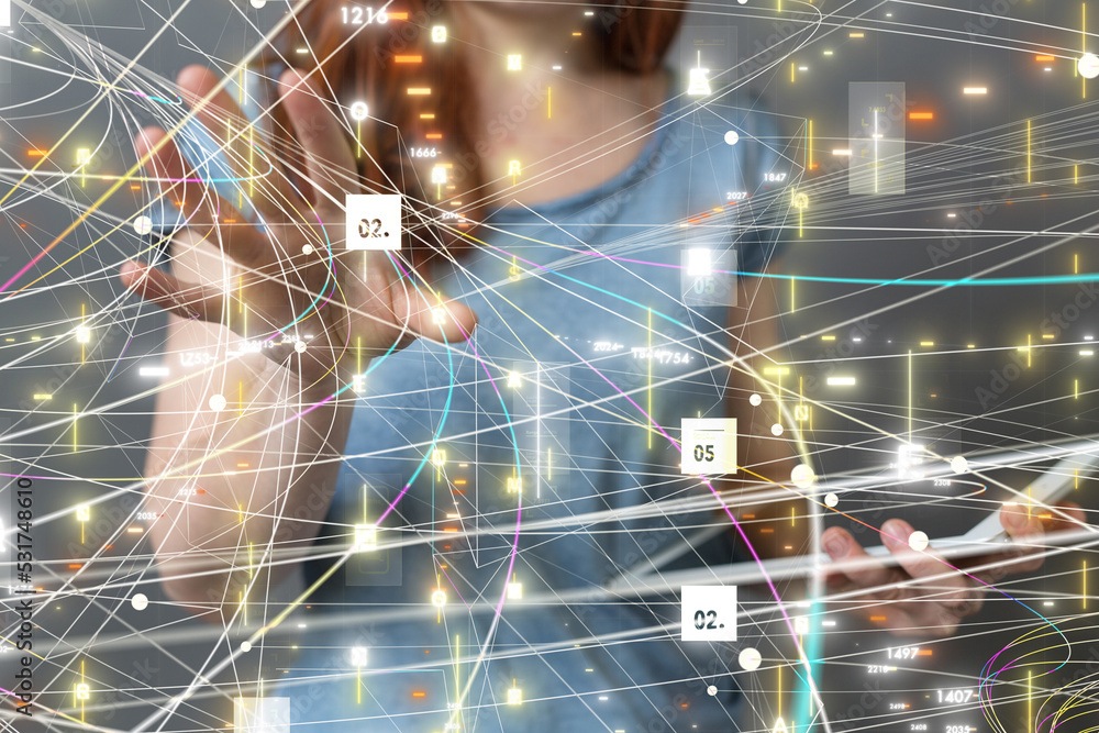 Poster neural network 3d illustration. big data and cybersecurity