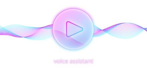 Personal assistant. Voice recognition. Artificial intelligence concept. Sound wave with imitation of voice or sound. Simulation of speech recognition. Play button icon. HUD. - obrazy, fototapety, plakaty