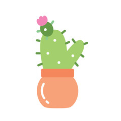 Cute Cactus in pot with pink flower. Print, banner, children's drawing. Cartoon Vector Illustration
