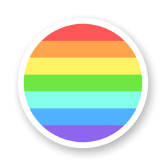 Rainbow colored design element. 3d vector round sticker in colors of LGBT community with shadow underneath. Best for mobile apps, UI and web design.