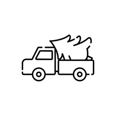 christmas tree on the car line web icon on white background