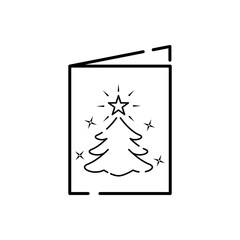 Christmas line art greeting card vector illustration design. Christmas tree and gift box greeting card.