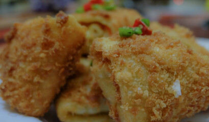 Risoles, a typical Indonesian heavy snack. Made from skin made from flour with a salty and savory vegetable ragout filling.