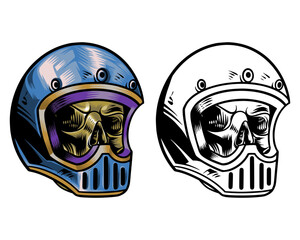 skull with blue motorcycle helmet