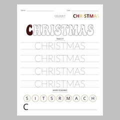 Christmas and new year preschool Christmas tracing worksheet.