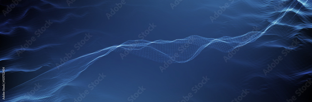 Poster abstract blue background. dark low poly triangle pattern. virtual computer landscape. technology sty
