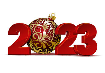 Red Numbers Design of greeting card with red christmas ball