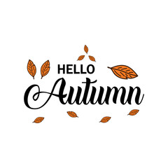 Hello Autumn Card With Hand Drawn Leafs