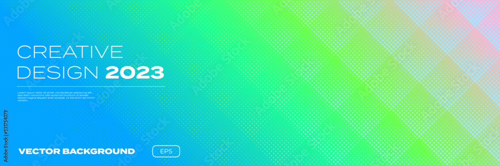 Aufkleber Color gradient background, halftone pattern, vector abstract trendy geometric graphic design. Simple minimal square and dots halftone yellow green and blue color gradient pattern background