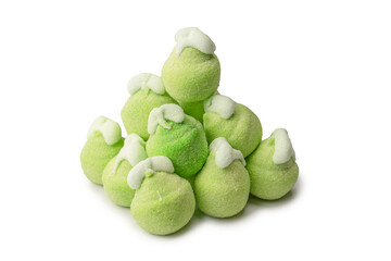 Green marshmallow candy isolated on  white background.